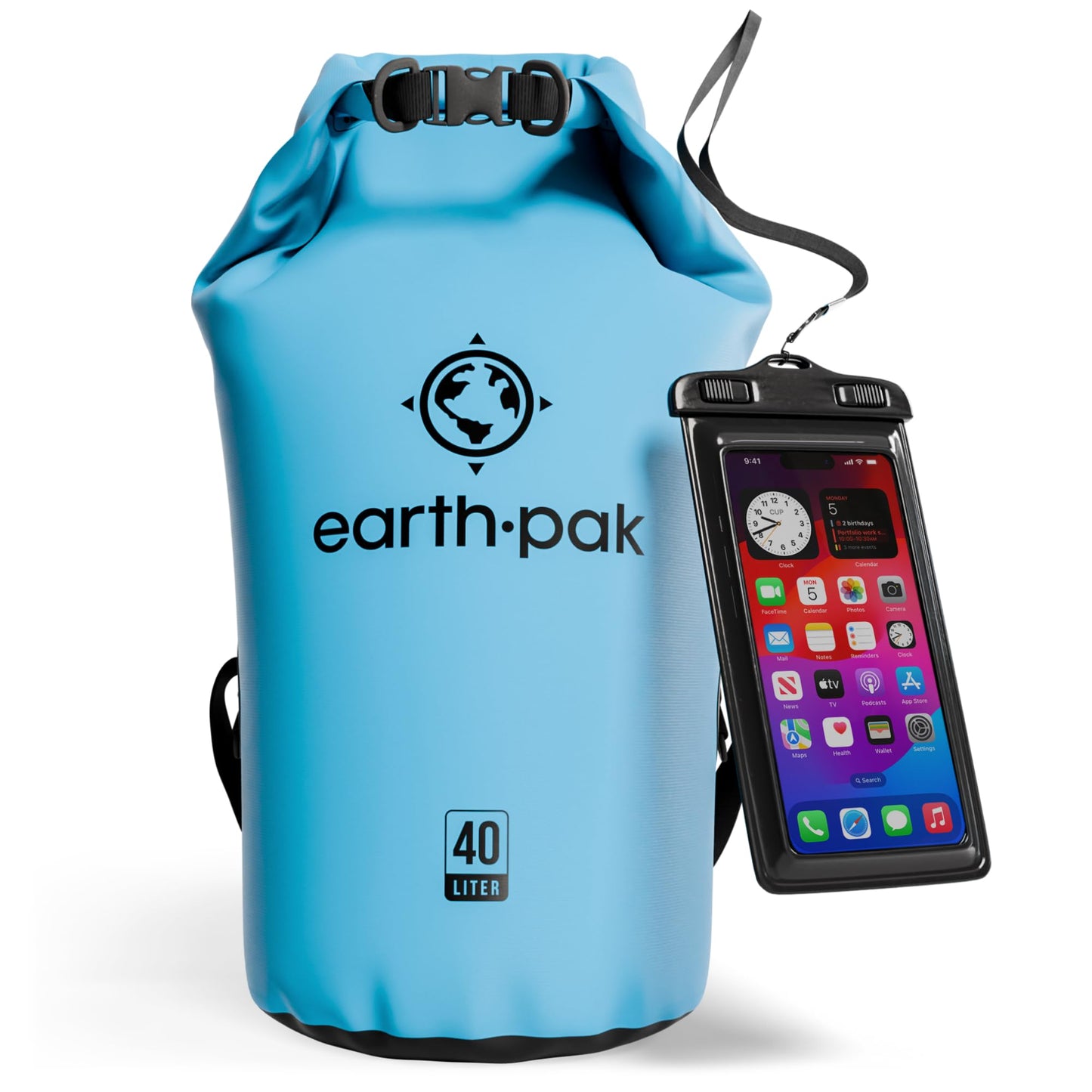 Earth Pak Waterproof Dry Bag - Roll Top Waterproof Backpack Sack Keeps Gear Dry for Kayak with Waterproof Phone Case