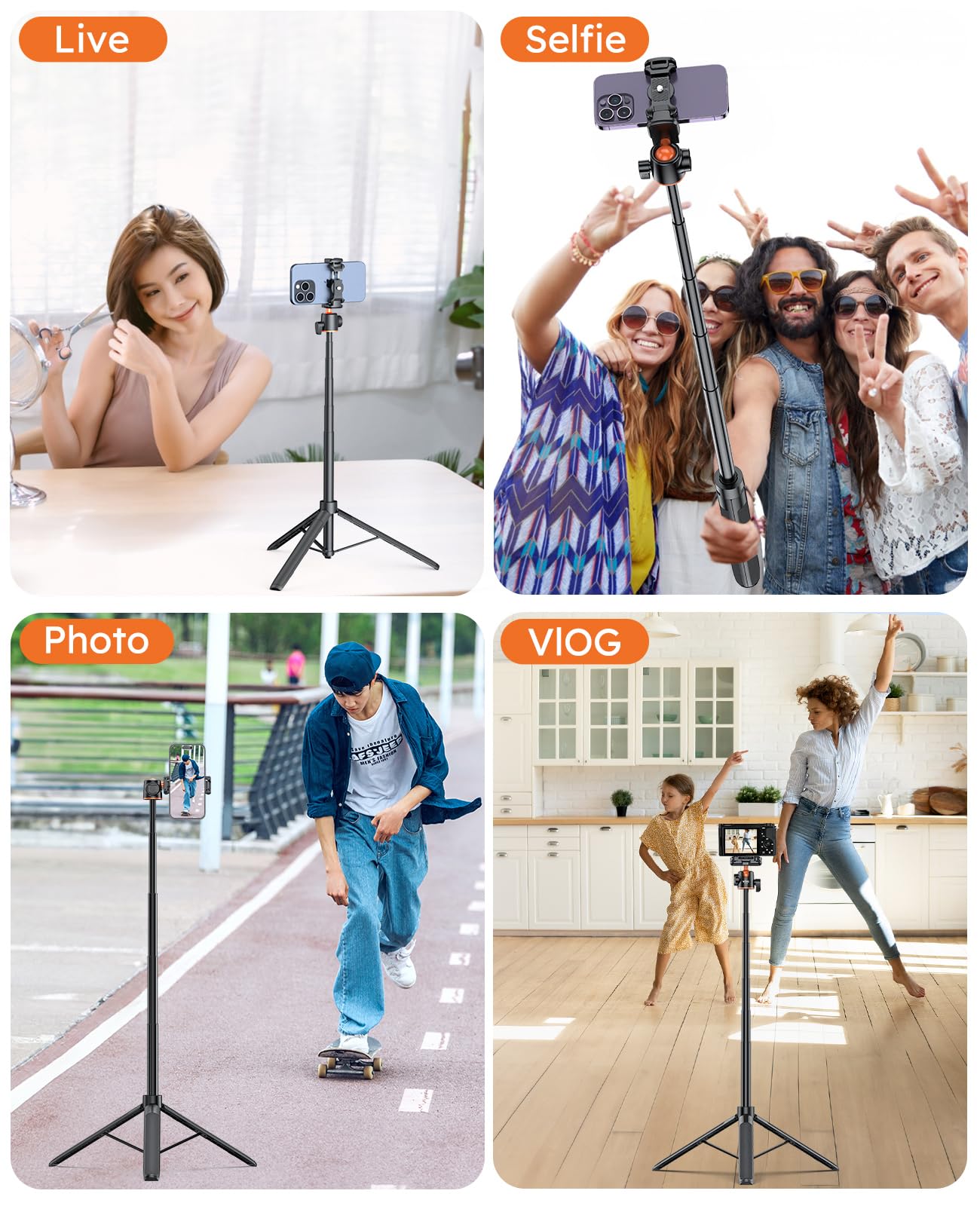 VRIG 57" Extendable Phone Tripod & Camera Tripod,3in1 Selfie Stick with Wireless Remote Shutter,360° Ball Head Cold Shoe Cell Phone Stand for iPhone/Gopro/Nikon Canon Camera