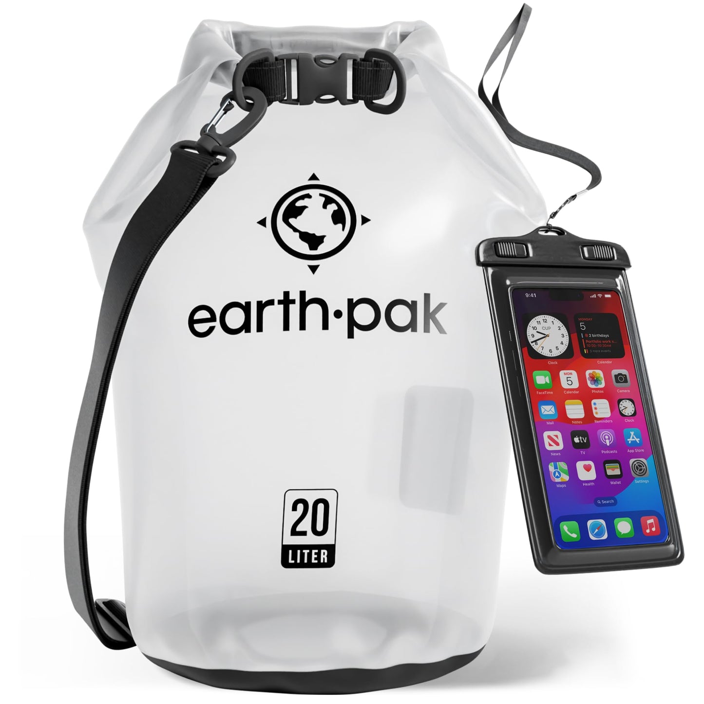 Earth Pak Waterproof Dry Bag - Roll Top Waterproof Backpack Sack Keeps Gear Dry for Kayak with Waterproof Phone Case