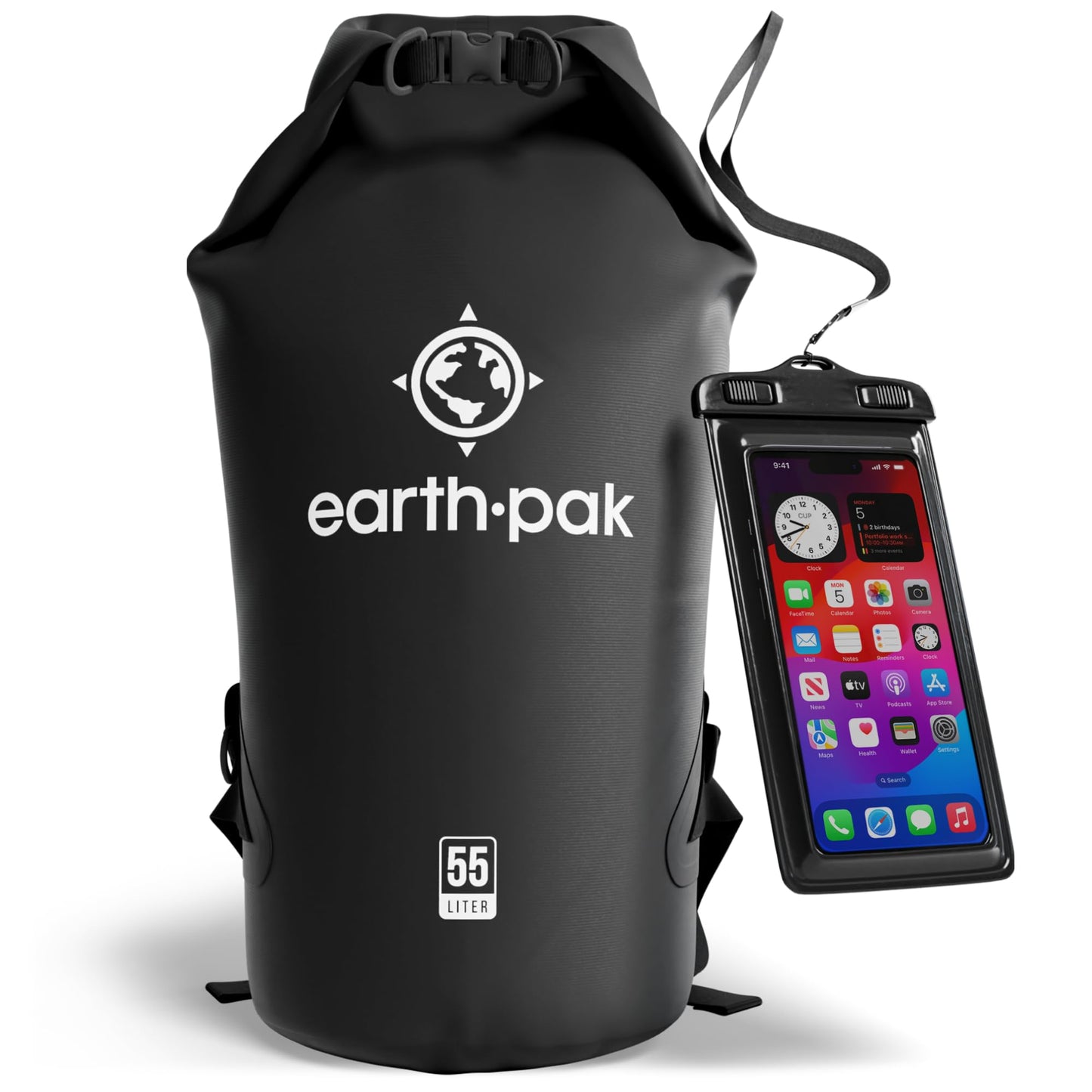 Earth Pak Waterproof Dry Bag - Roll Top Waterproof Backpack Sack Keeps Gear Dry for Kayak with Waterproof Phone Case