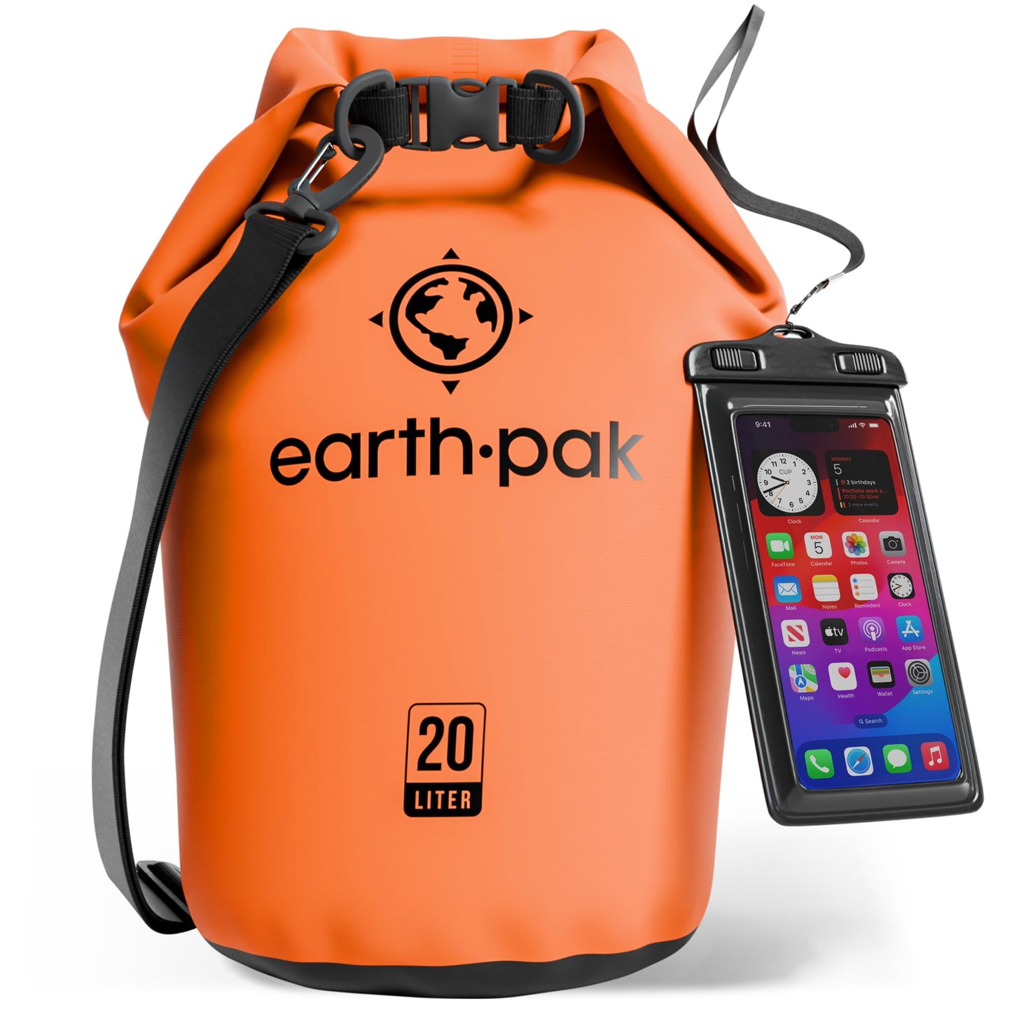 Earth Pak Waterproof Dry Bag - Roll Top Waterproof Backpack Sack Keeps Gear Dry for Kayak with Waterproof Phone Case