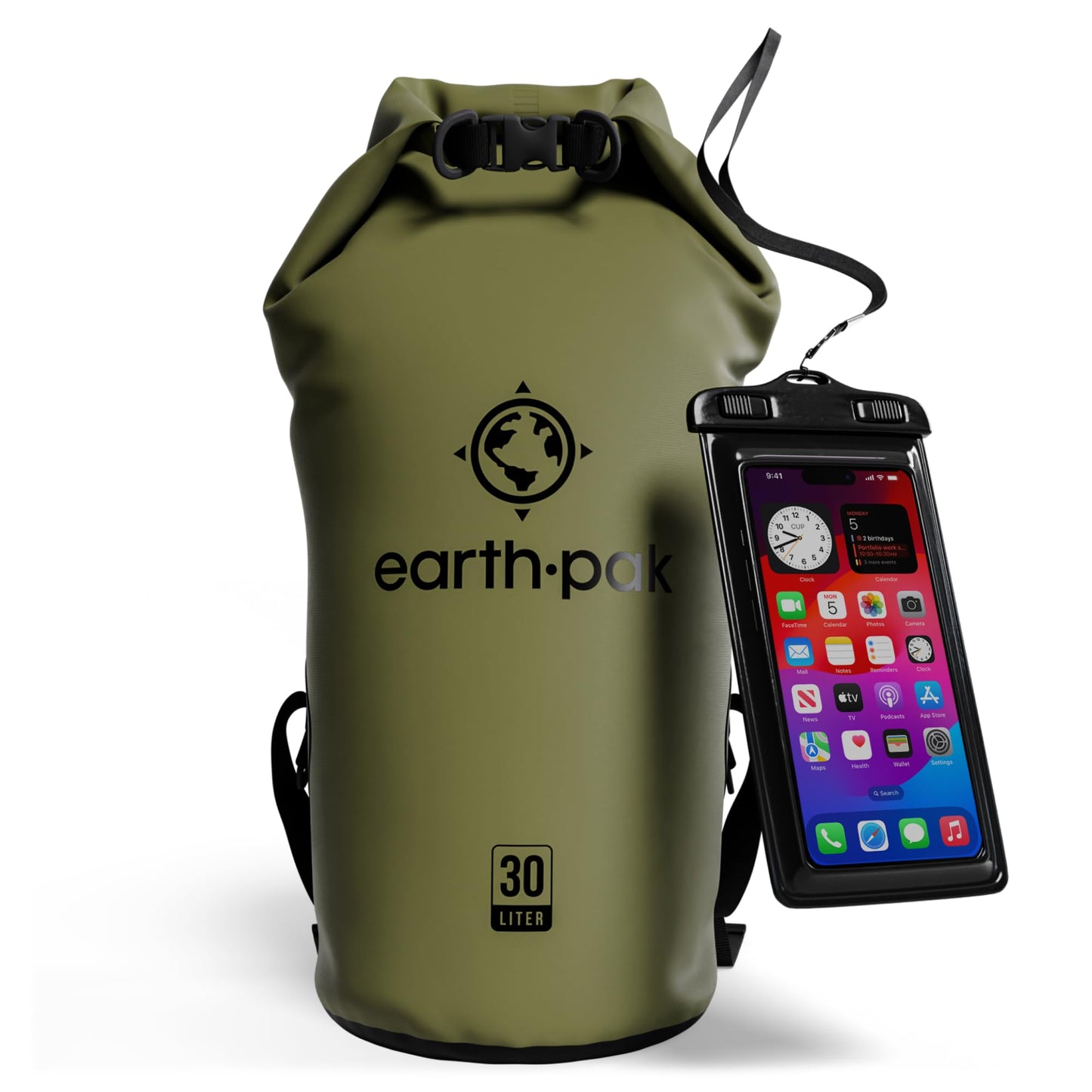 Earth Pak Waterproof Dry Bag - Roll Top Waterproof Backpack Sack Keeps Gear Dry for Kayak with Waterproof Phone Case