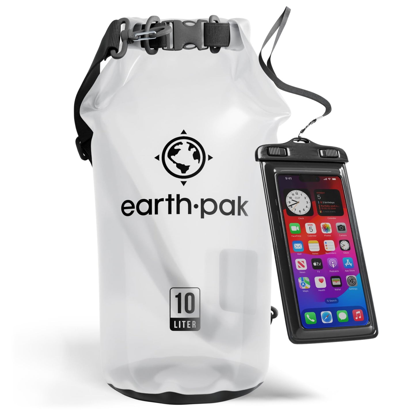 Earth Pak Waterproof Dry Bag - Roll Top Waterproof Backpack Sack Keeps Gear Dry for Kayak with Waterproof Phone Case