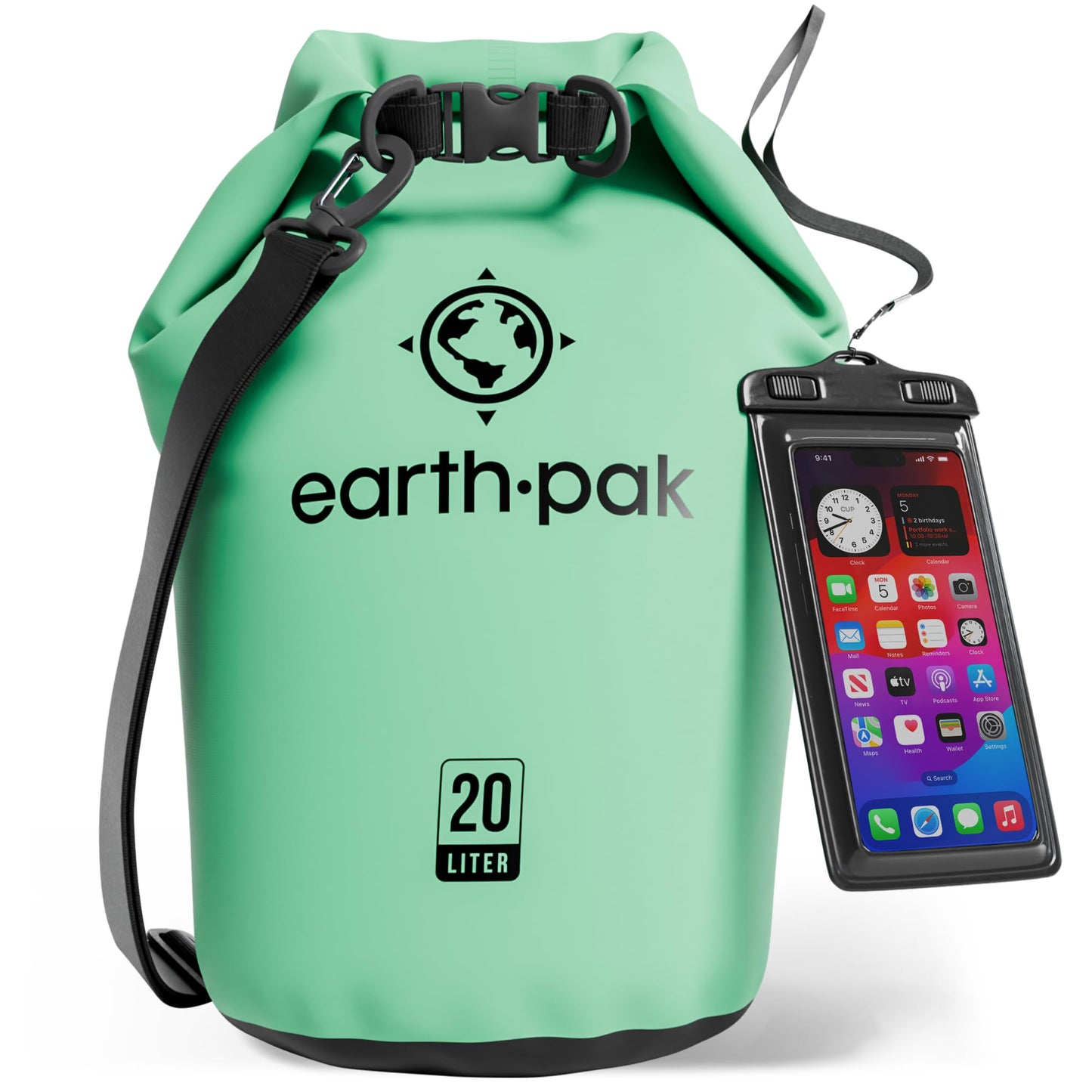 Earth Pak Waterproof Dry Bag - Roll Top Waterproof Backpack Sack Keeps Gear Dry for Kayak with Waterproof Phone Case