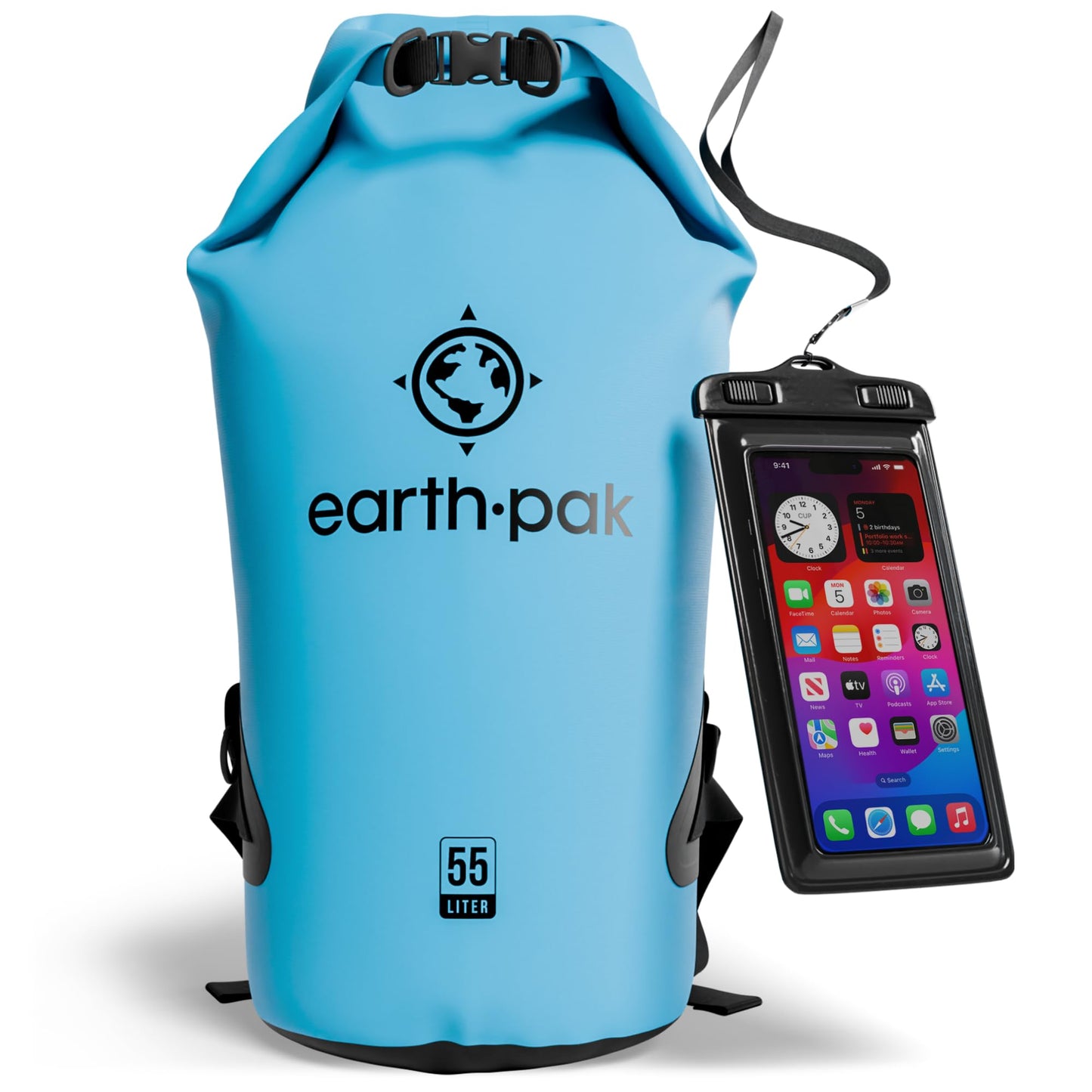 Earth Pak Waterproof Dry Bag - Roll Top Waterproof Backpack Sack Keeps Gear Dry for Kayak with Waterproof Phone Case