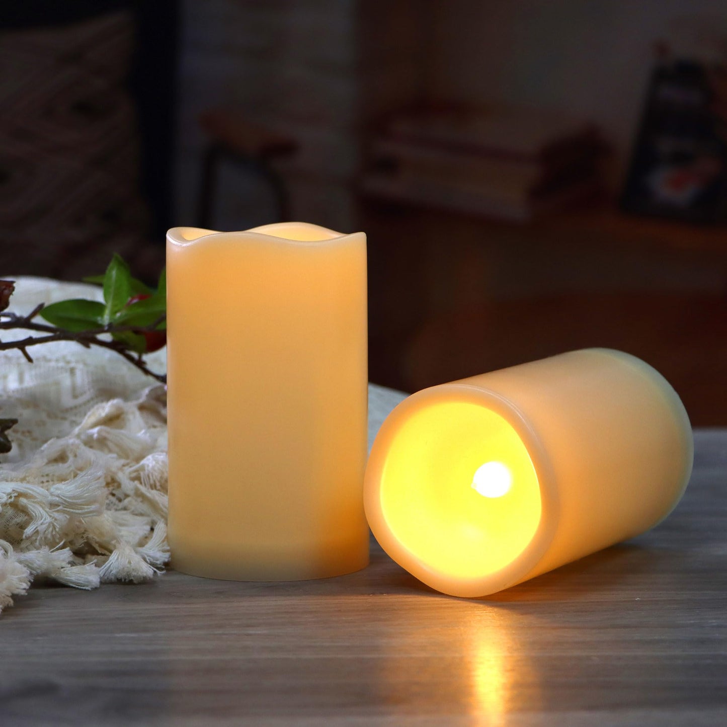 CANDLE CHOICE Waterproof Outdoor Battery Operated Flameless Candles with Remote Timer Plastic Flickering Fake Electric LED Pillars for Lantern Garden Wedding Christmas Decorations 3x4 Inches 2 PCS