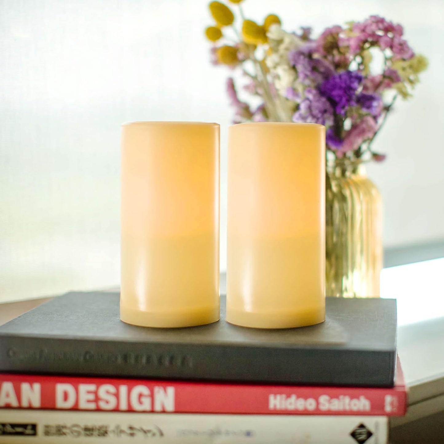 CANDLE CHOICE Waterproof Outdoor Battery Operated Flameless Candles with Remote Timer Plastic Flickering Fake Electric LED Pillars for Lantern Garden Wedding Christmas Decorations 3x4 Inches 2 PCS