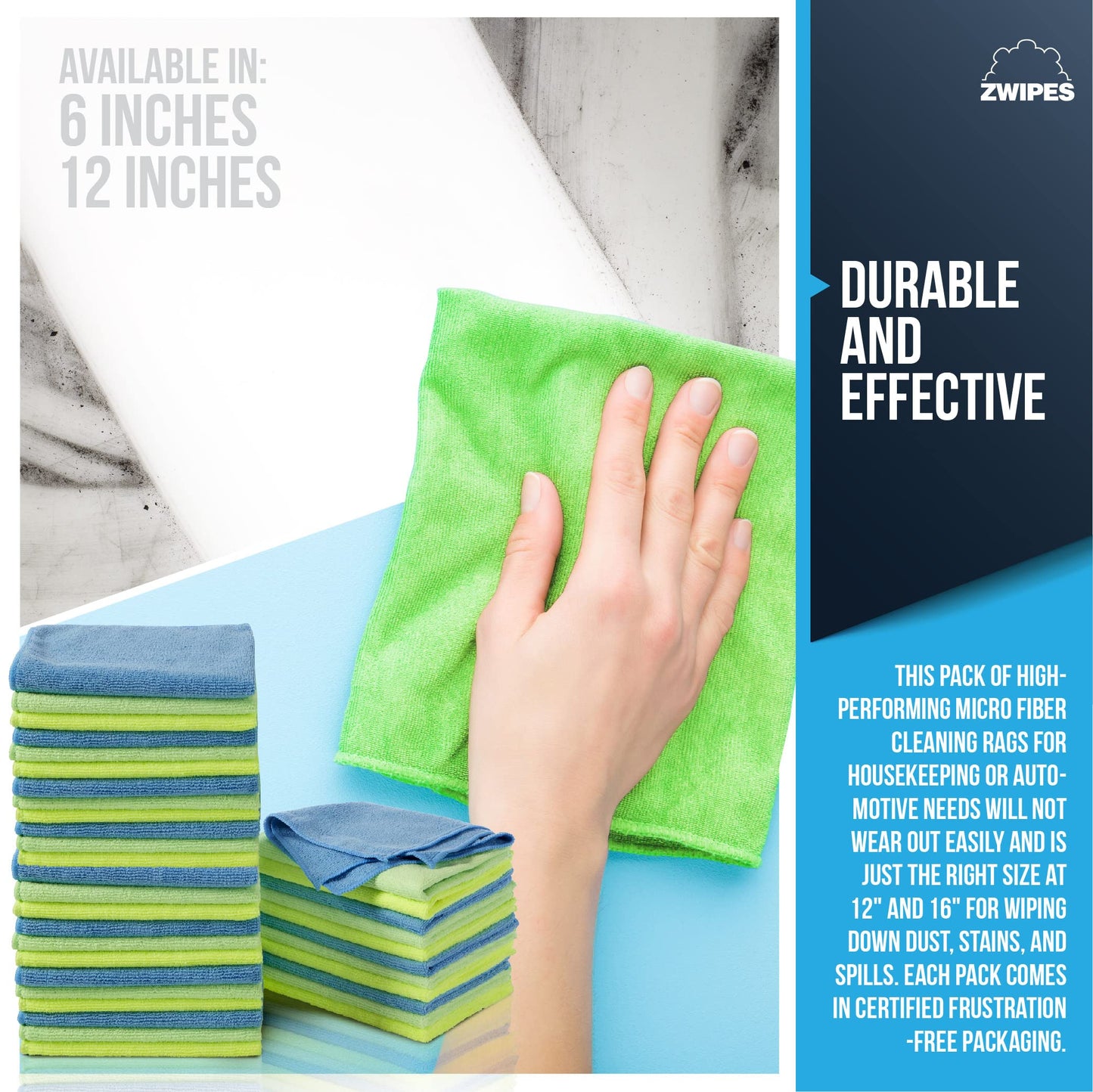 Zwipes 735 Microfiber Towel Cleaning Cloths, 12 Pack