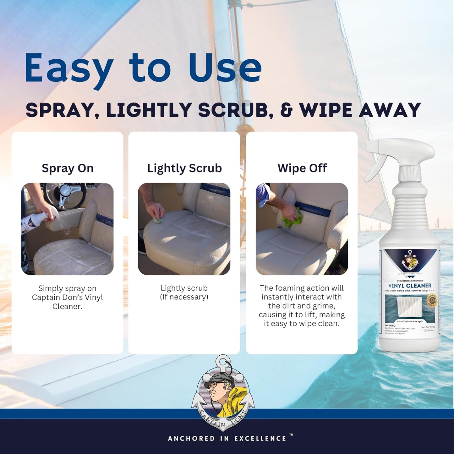 Captain Don's Industrial Strength Boat Cleaner, 32 OZ - Vinyl Boat Seat Cleaner, Boat Upholstery Cleaner, Boat Cleaning Supplies, Boat Carpet Cleaner, Deep Cleans Boat Vinyl & Removes Tough Stains