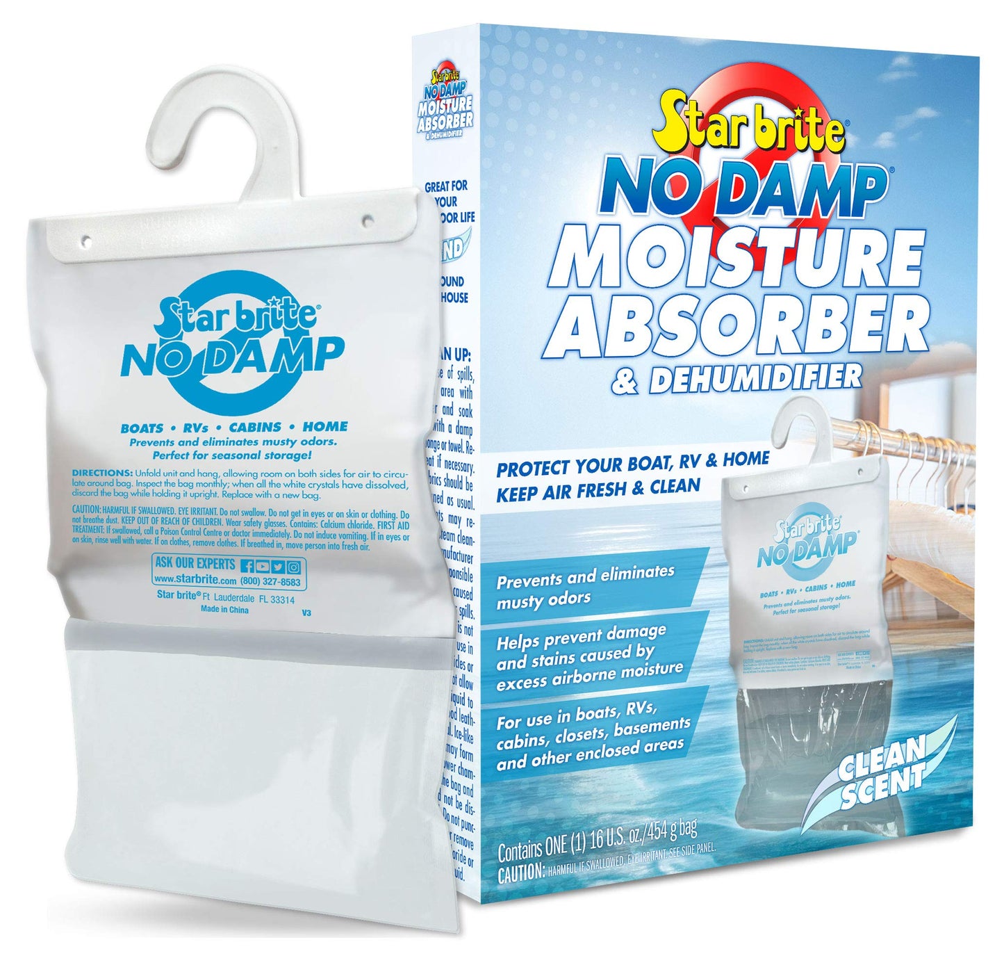 STAR BRITE No Damp Moisture Absorber & Dehumidifier - Simple, Portable, Humidity Control for Boats, RVs, Seasonal Homes & More - Prevent Musty Odor & Moisture Damage - 12 OZ (085412)