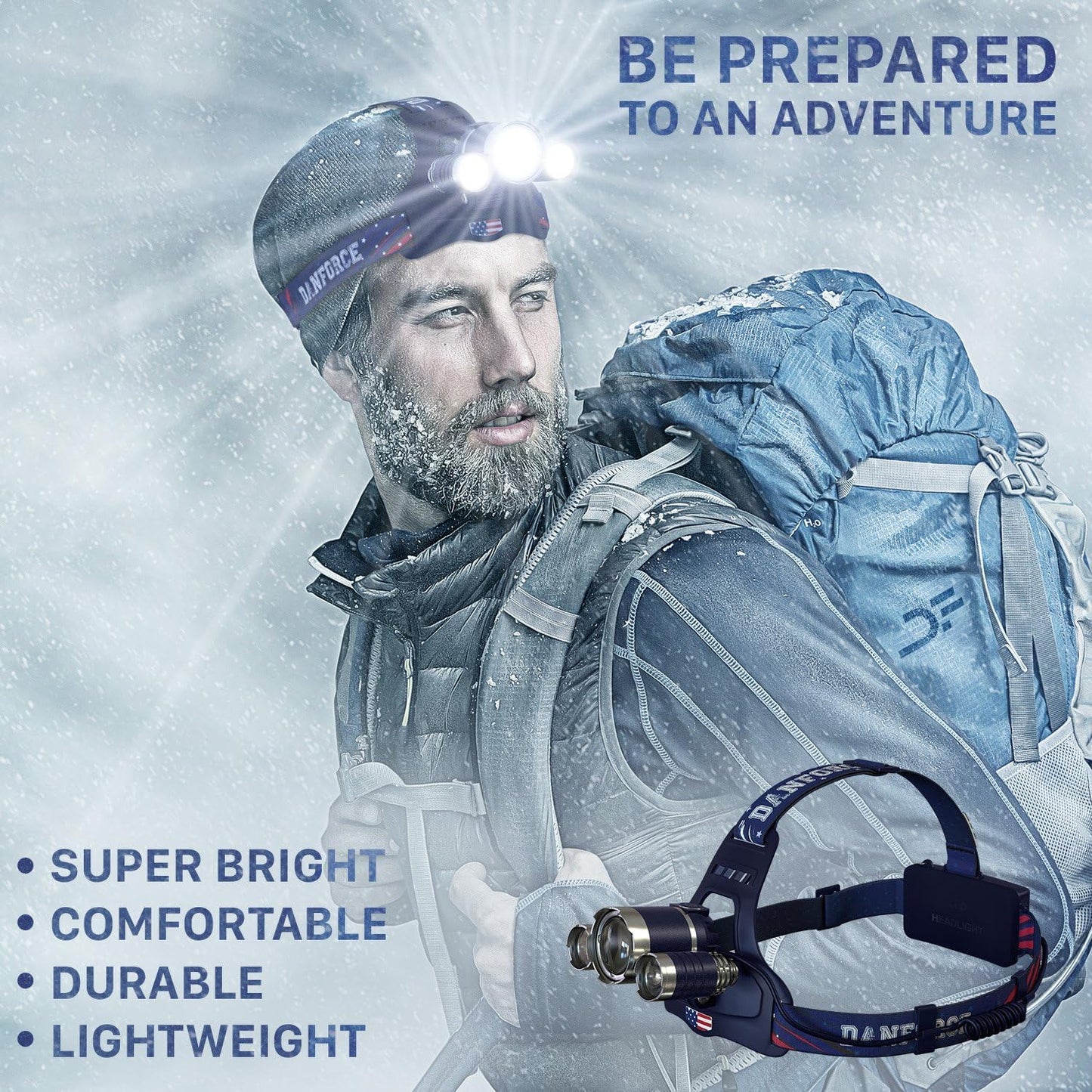 DanForce Headlamp. USB Rechargeable LED Head Lamp. Ultra Bright LUMINUS 1080 Lumen Headlamp Flashlight + Red Light. HeadLamps for Adults, Camping, Outdoors & Hard Hat Light. Zoomable IPX54 Headlight