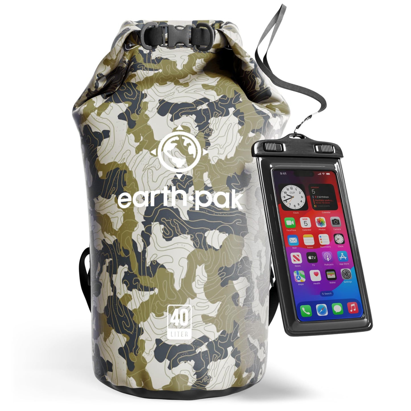 Earth Pak Waterproof Dry Bag - Roll Top Waterproof Backpack Sack Keeps Gear Dry for Kayak with Waterproof Phone Case