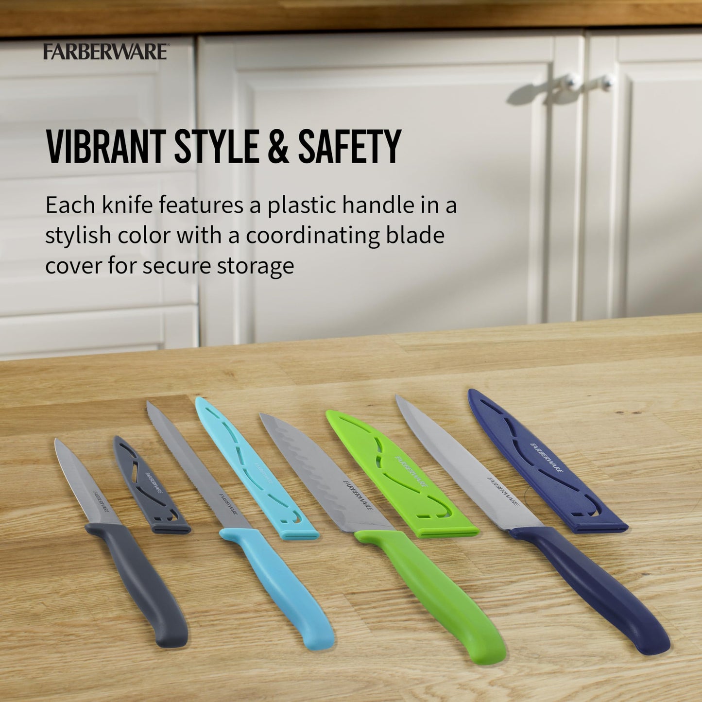 Farberware Stainless Steel Chef Knife Set, 3 Piece, Black