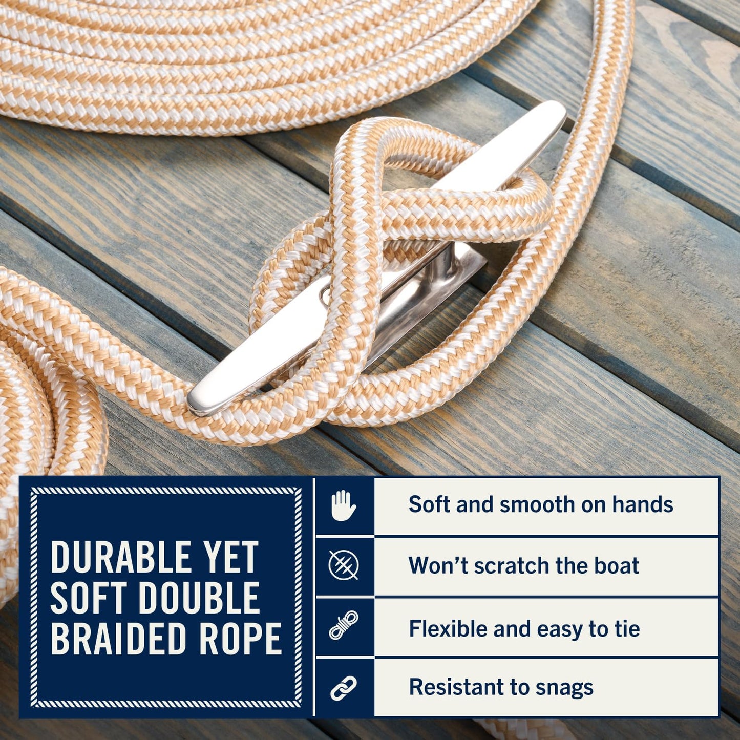 RainierSupplyCo Dock Lines - Boat Rope for Docking with Loop - 50 ft x 5/8 Inch Premium Double Braided Nylon Marine Rope - Mooring Line with 18" Eyelet - Boat Accessories - Black