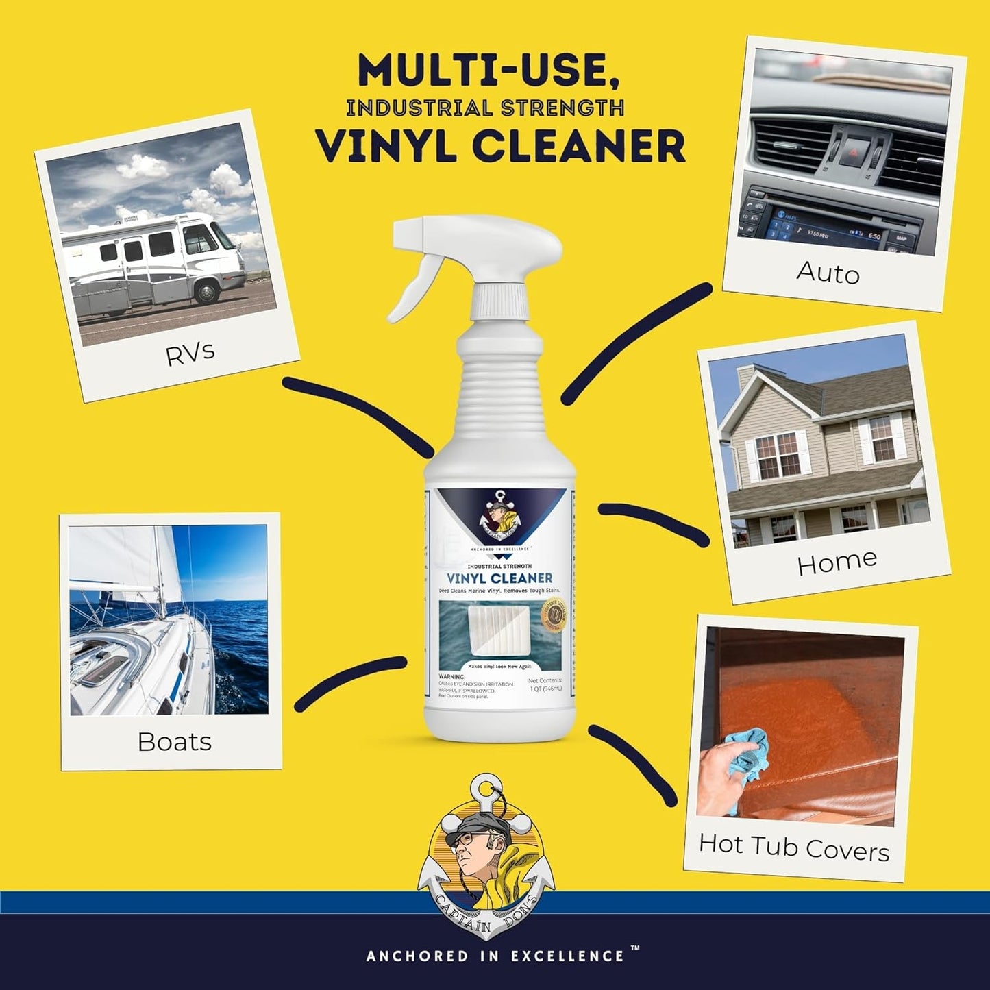 Captain Don's Industrial Strength Boat Cleaner, 32 OZ - Vinyl Boat Seat Cleaner, Boat Upholstery Cleaner, Boat Cleaning Supplies, Boat Carpet Cleaner, Deep Cleans Boat Vinyl & Removes Tough Stains