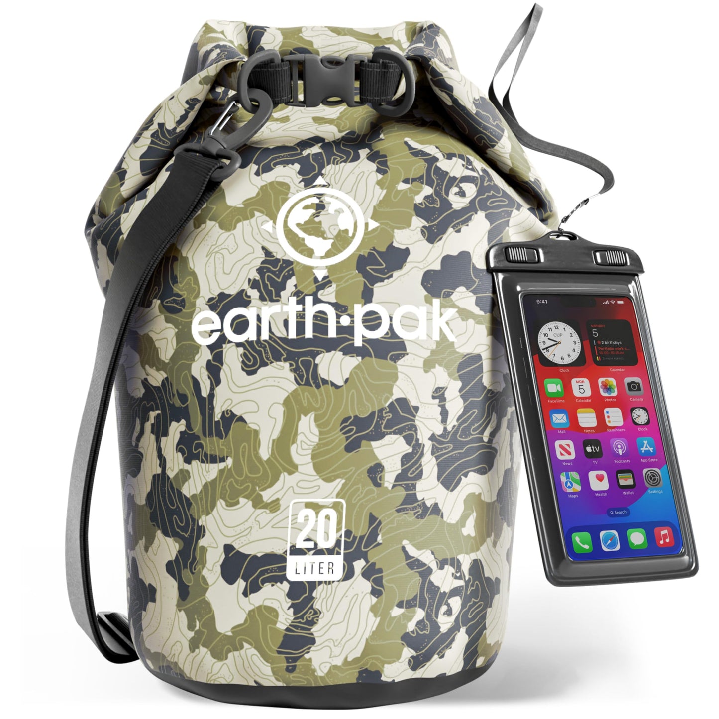 Earth Pak Waterproof Dry Bag - Roll Top Waterproof Backpack Sack Keeps Gear Dry for Kayak with Waterproof Phone Case