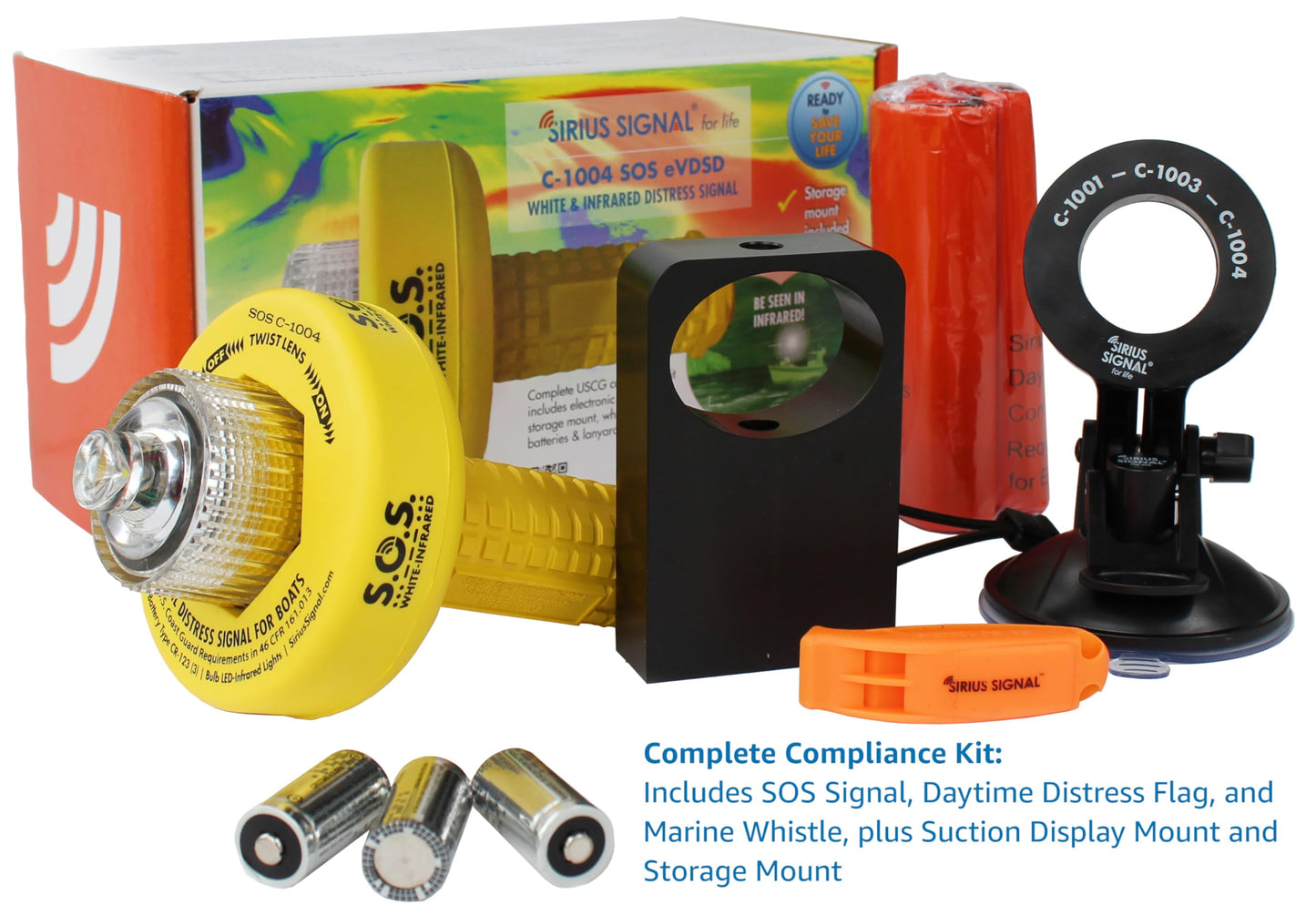 Sirius Signal C-1003 SOS LED Distress Signal - Electronic Flare Replacement, USCG Approved, Includes Daytime Flag & Whistle