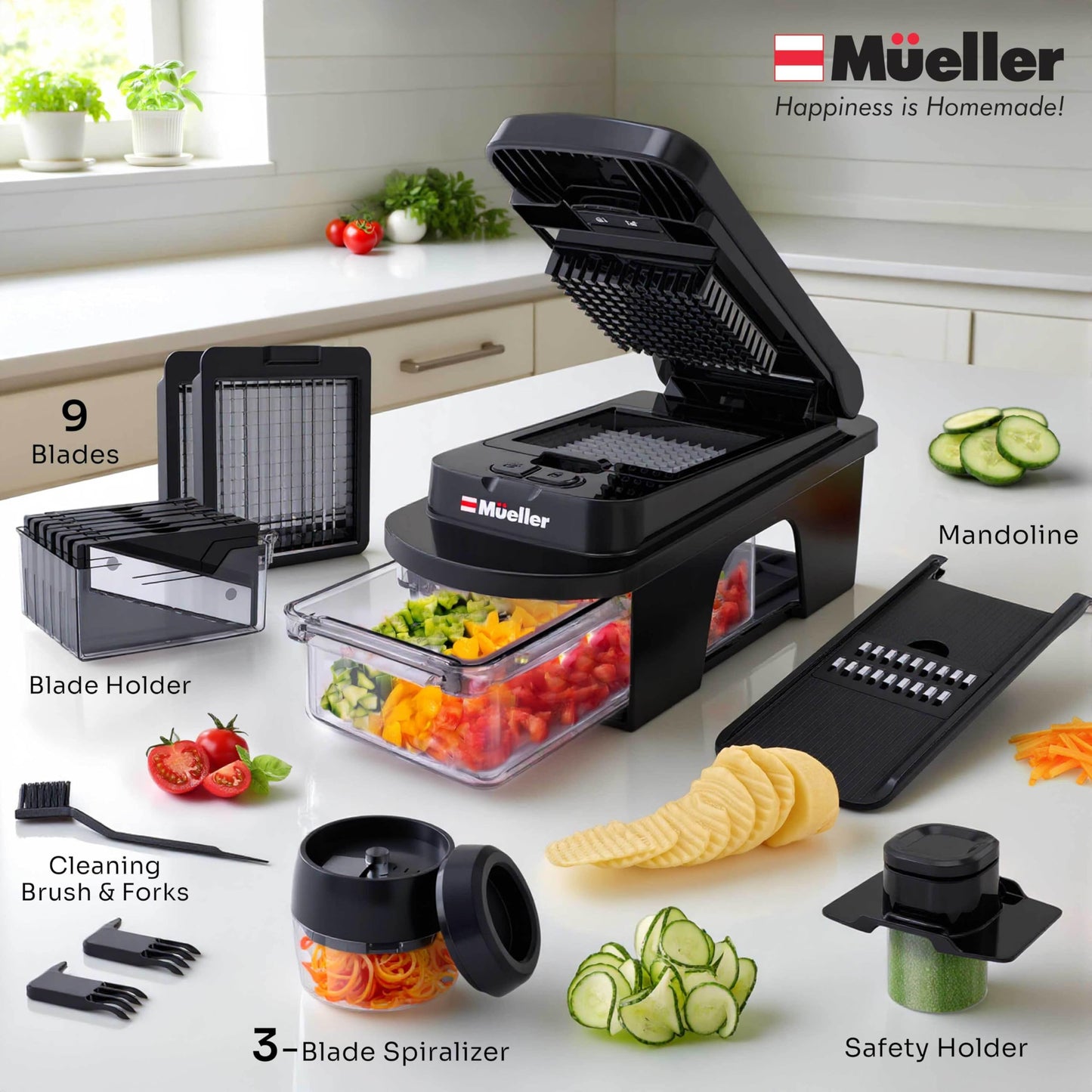 Mueller The Real Original Pro Chopper since 2013 Vegetable Chopper Mandoline Slicer, 8 Blade Food Veggie Chopper Onion Vegetable Cutter with Container, Kitchen Gadgets & Essentials, (10 in 1)