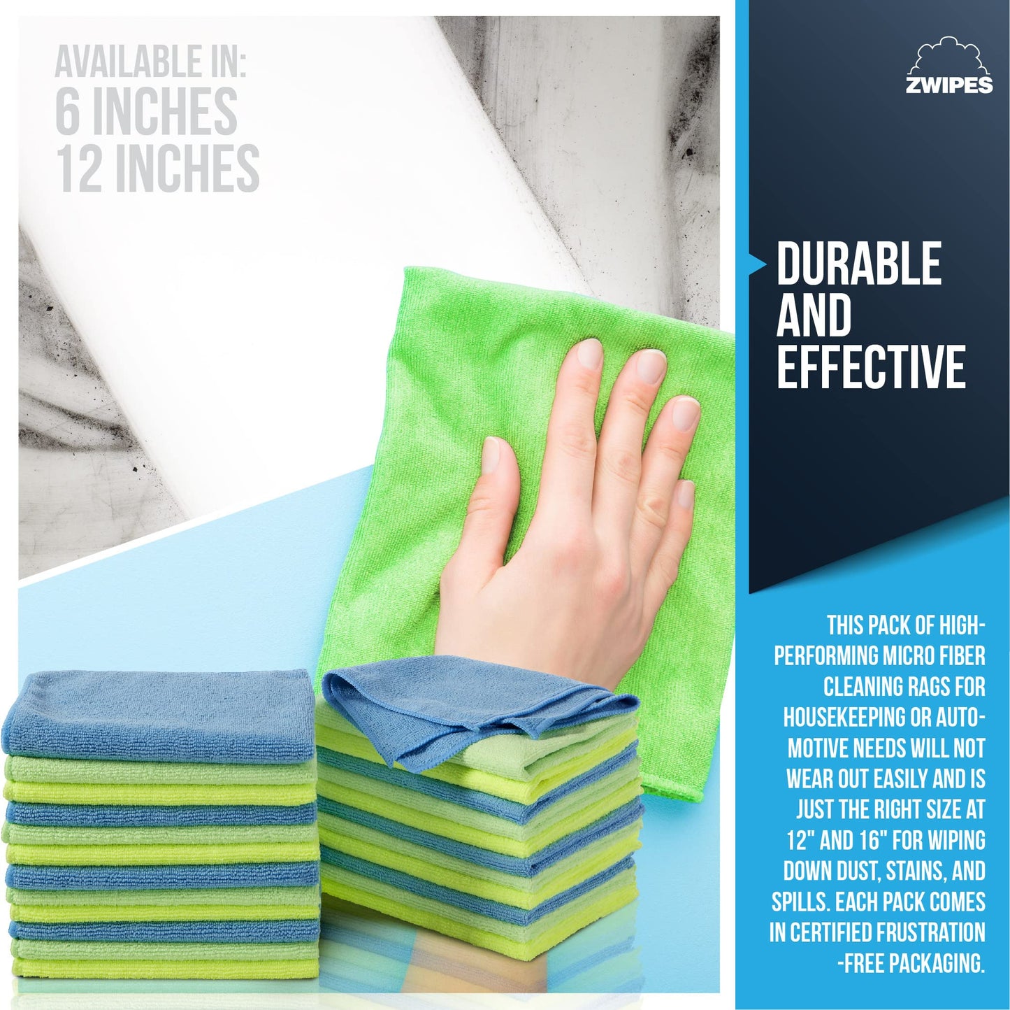 Zwipes 735 Microfiber Towel Cleaning Cloths, 12 Pack