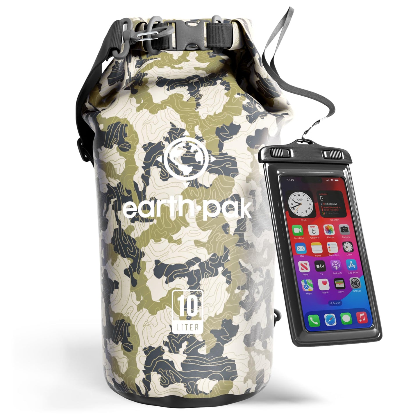 Earth Pak Waterproof Dry Bag - Roll Top Waterproof Backpack Sack Keeps Gear Dry for Kayak with Waterproof Phone Case