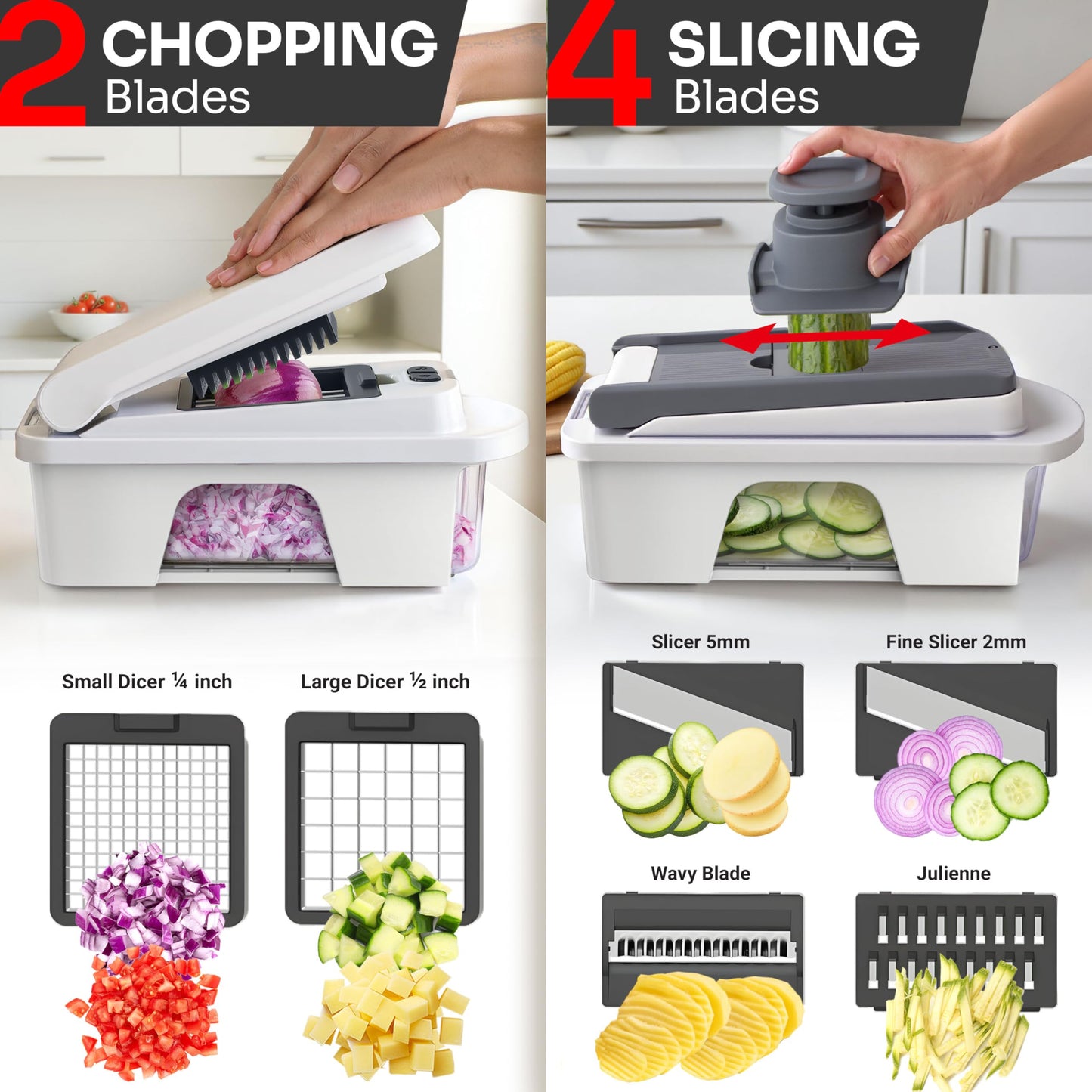 Mueller The Real Original Pro Chopper since 2013 Vegetable Chopper Mandoline Slicer, 8 Blade Food Veggie Chopper Onion Vegetable Cutter with Container, Kitchen Gadgets & Essentials, (10 in 1)