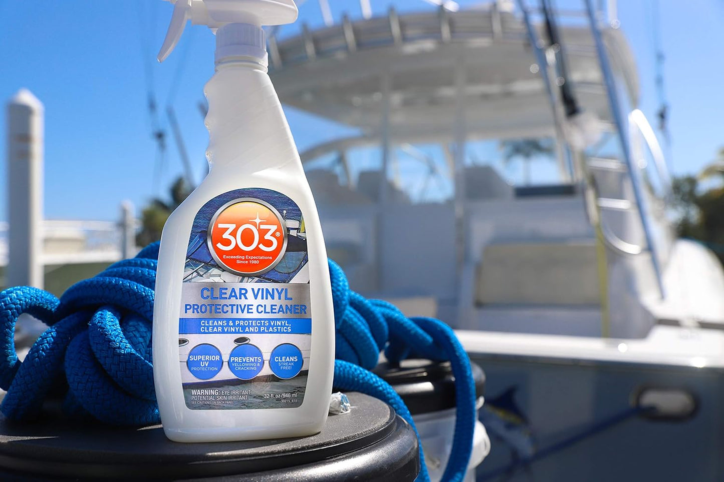 303 Products Marine Clear Protective Cleaner - Cleans and Protects Vinyl and Plastics, Provides Superior UV Protection, Prevents Yellowing and Cracking, 32oz (30215)