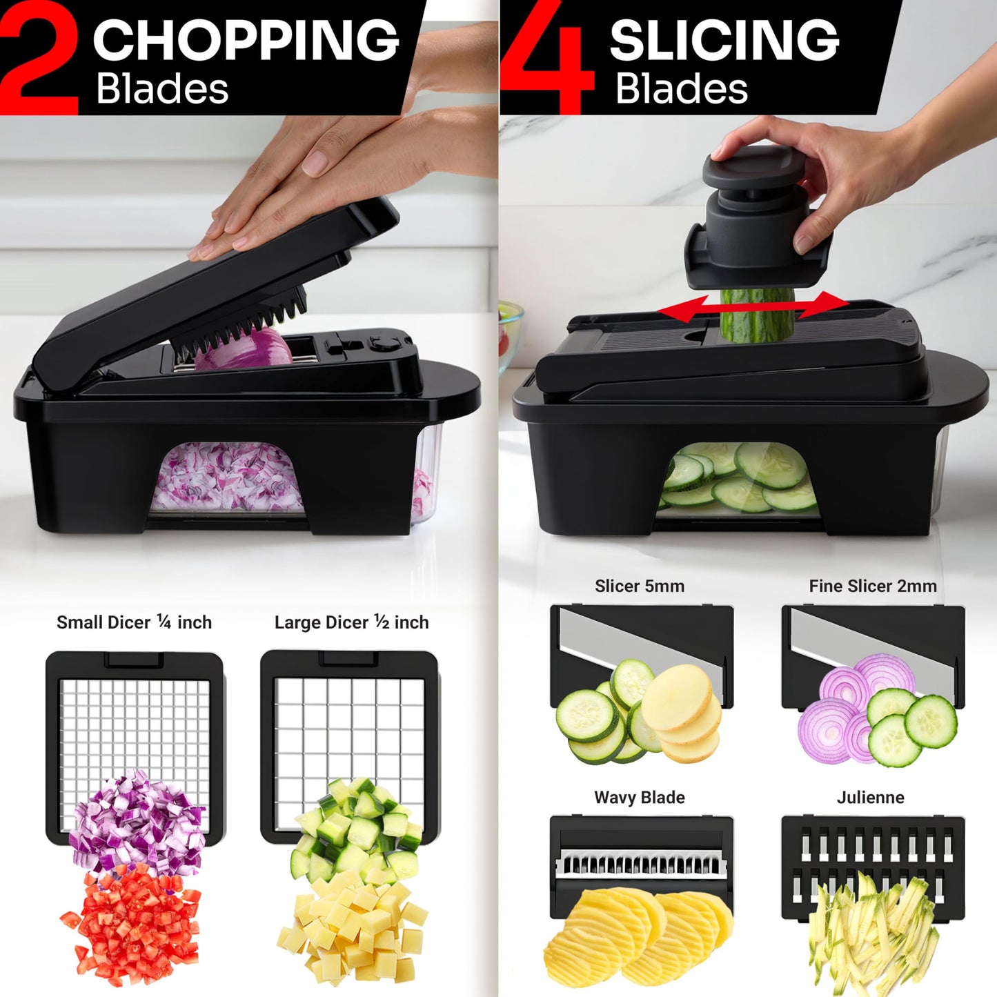 Mueller The Real Original Pro Chopper since 2013 Vegetable Chopper Mandoline Slicer, 8 Blade Food Veggie Chopper Onion Vegetable Cutter with Container, Kitchen Gadgets & Essentials, (10 in 1)