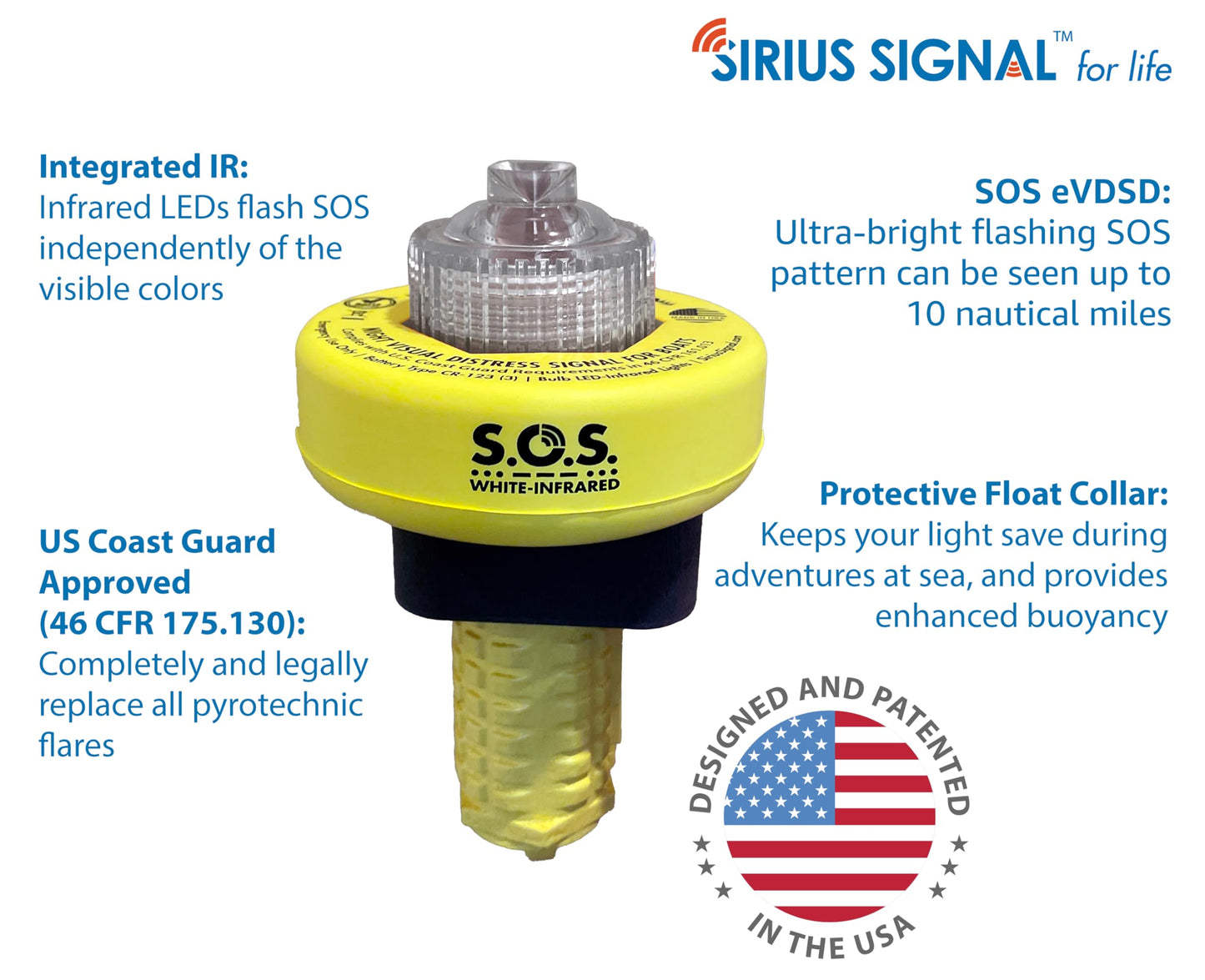 Sirius Signal C-1003 SOS LED Distress Signal - Electronic Flare Replacement, USCG Approved, Includes Daytime Flag & Whistle