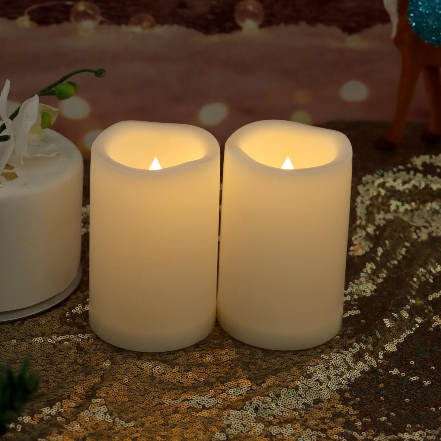 CANDLE CHOICE Waterproof Outdoor Battery Operated Flameless Candles with Remote Timer Plastic Flickering Fake Electric LED Pillars for Lantern Garden Wedding Christmas Decorations 3x4 Inches 2 PCS