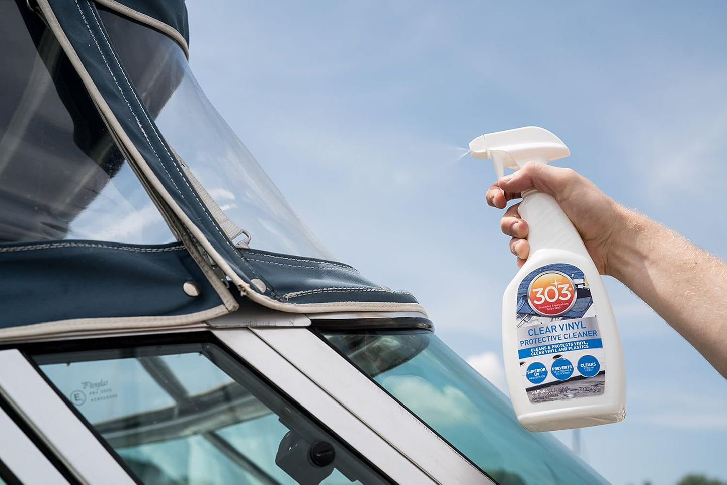 303 Products Marine Clear Protective Cleaner - Cleans and Protects Vinyl and Plastics, Provides Superior UV Protection, Prevents Yellowing and Cracking, 32oz (30215)