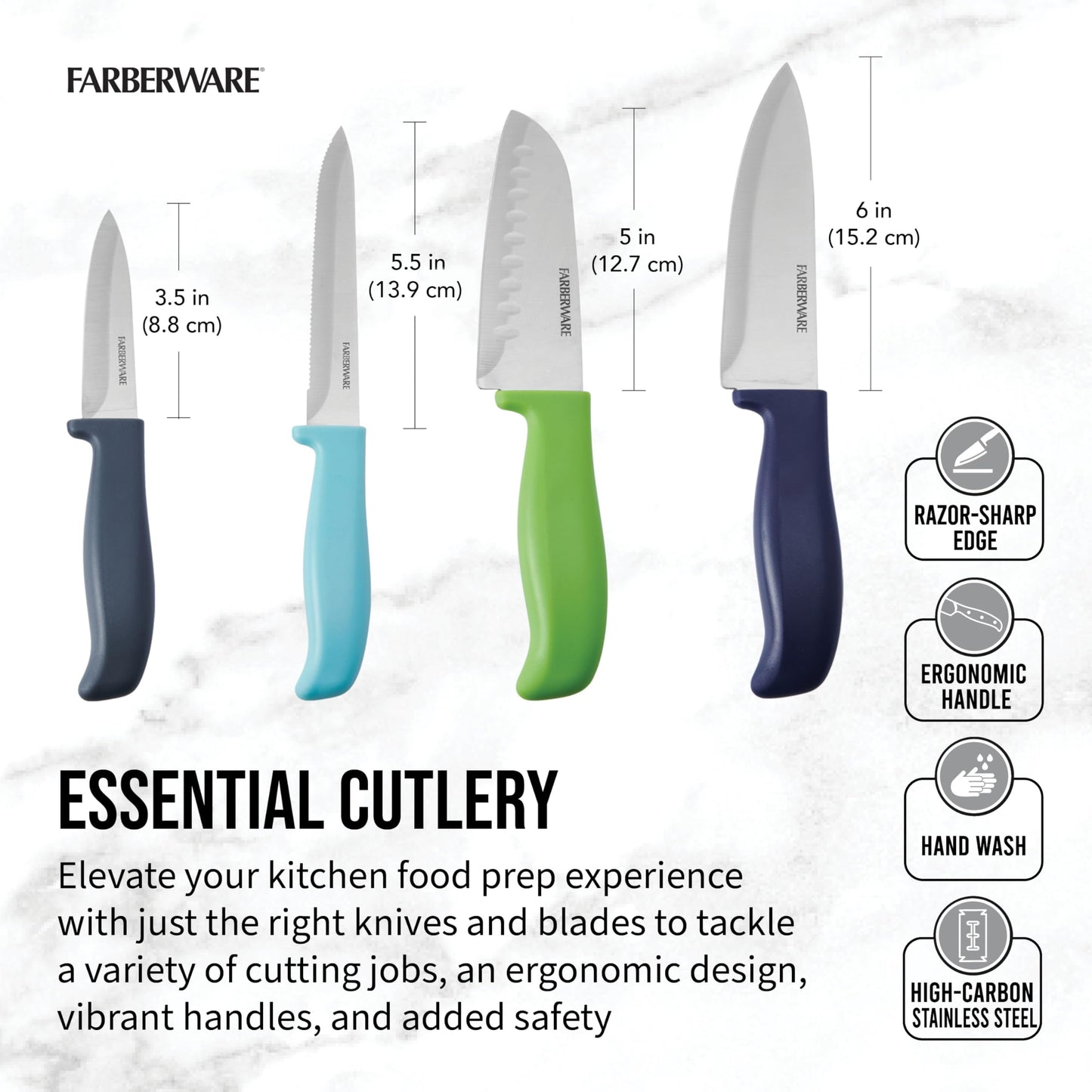 Farberware Stainless Steel Chef Knife Set, 3 Piece, Black