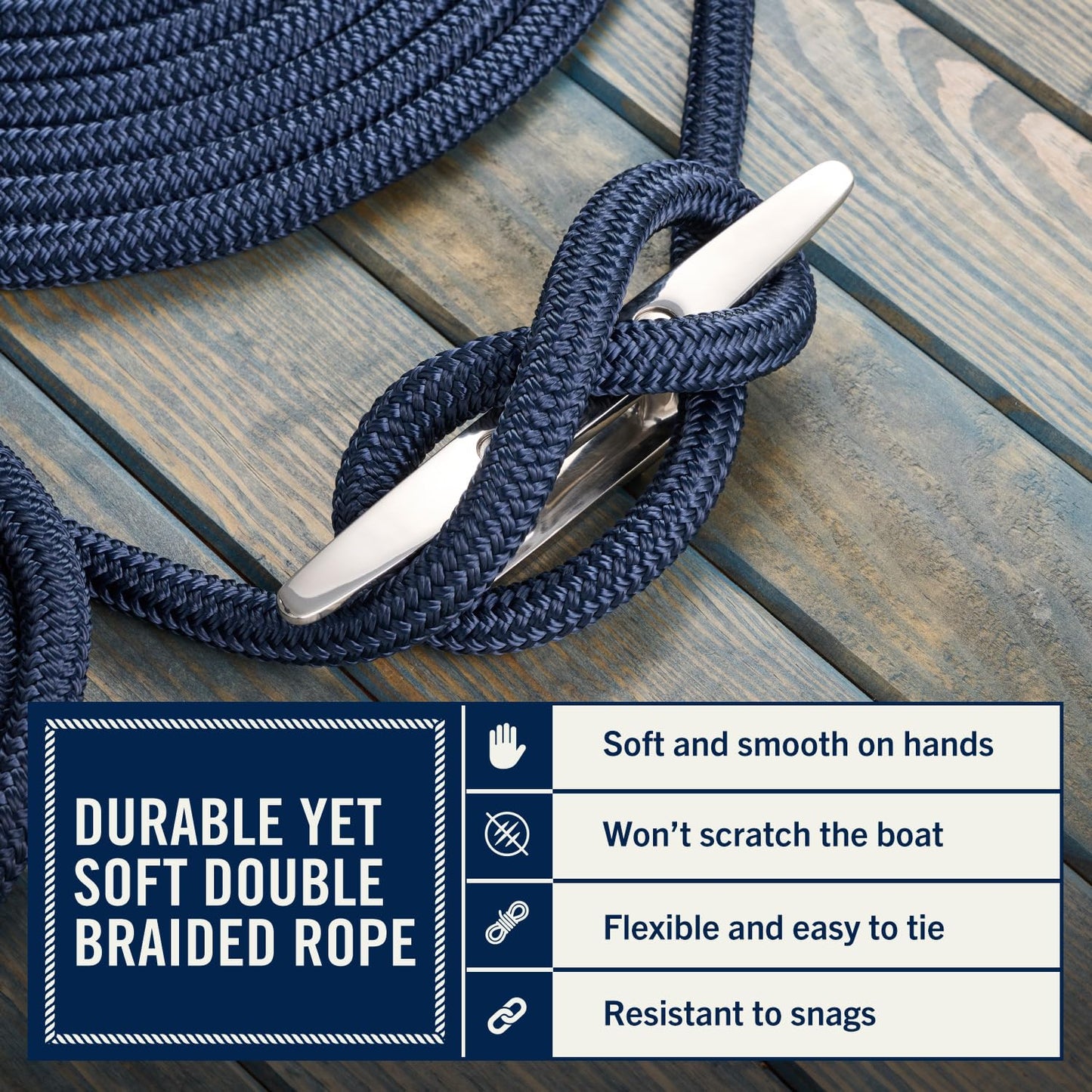 RainierSupplyCo Dock Lines - Boat Rope for Docking with Loop - 50 ft x 5/8 Inch Premium Double Braided Nylon Marine Rope - Mooring Line with 18" Eyelet - Boat Accessories - Black
