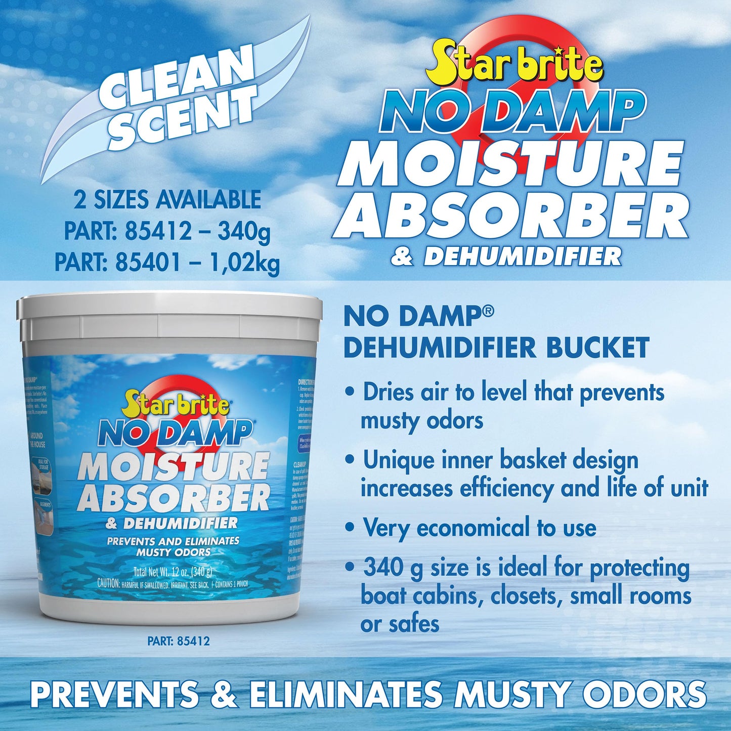 STAR BRITE No Damp Moisture Absorber & Dehumidifier - Simple, Portable, Humidity Control for Boats, RVs, Seasonal Homes & More - Prevent Musty Odor & Moisture Damage - 12 OZ (085412)