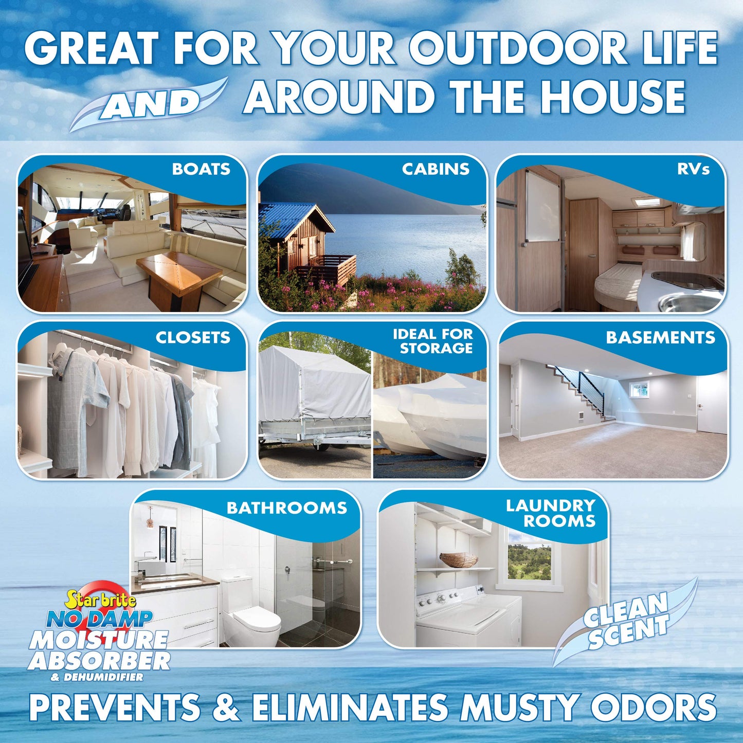 STAR BRITE No Damp Moisture Absorber & Dehumidifier - Simple, Portable, Humidity Control for Boats, RVs, Seasonal Homes & More - Prevent Musty Odor & Moisture Damage - 12 OZ (085412)