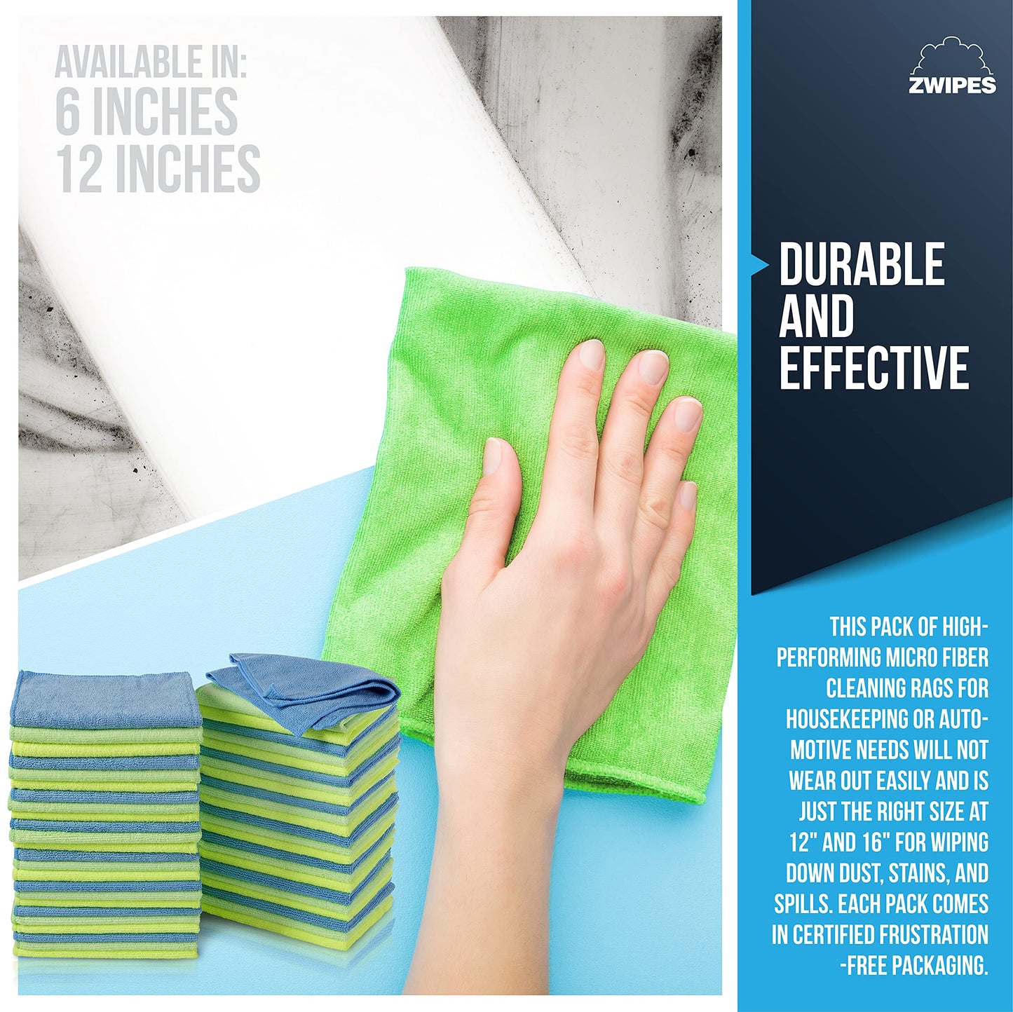 Zwipes 735 Microfiber Towel Cleaning Cloths, 12 Pack