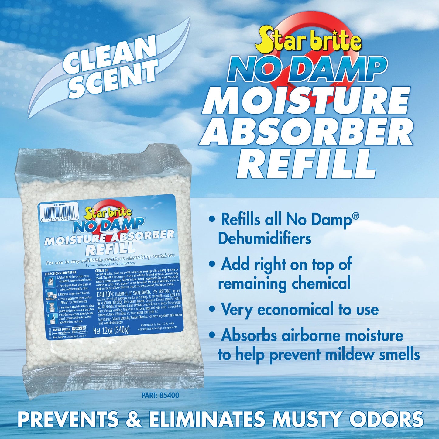 STAR BRITE No Damp Moisture Absorber & Dehumidifier - Simple, Portable, Humidity Control for Boats, RVs, Seasonal Homes & More - Prevent Musty Odor & Moisture Damage - 12 OZ (085412)
