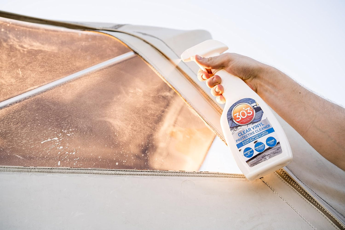 303 Products Marine Clear Protective Cleaner - Cleans and Protects Vinyl and Plastics, Provides Superior UV Protection, Prevents Yellowing and Cracking, 32oz (30215)