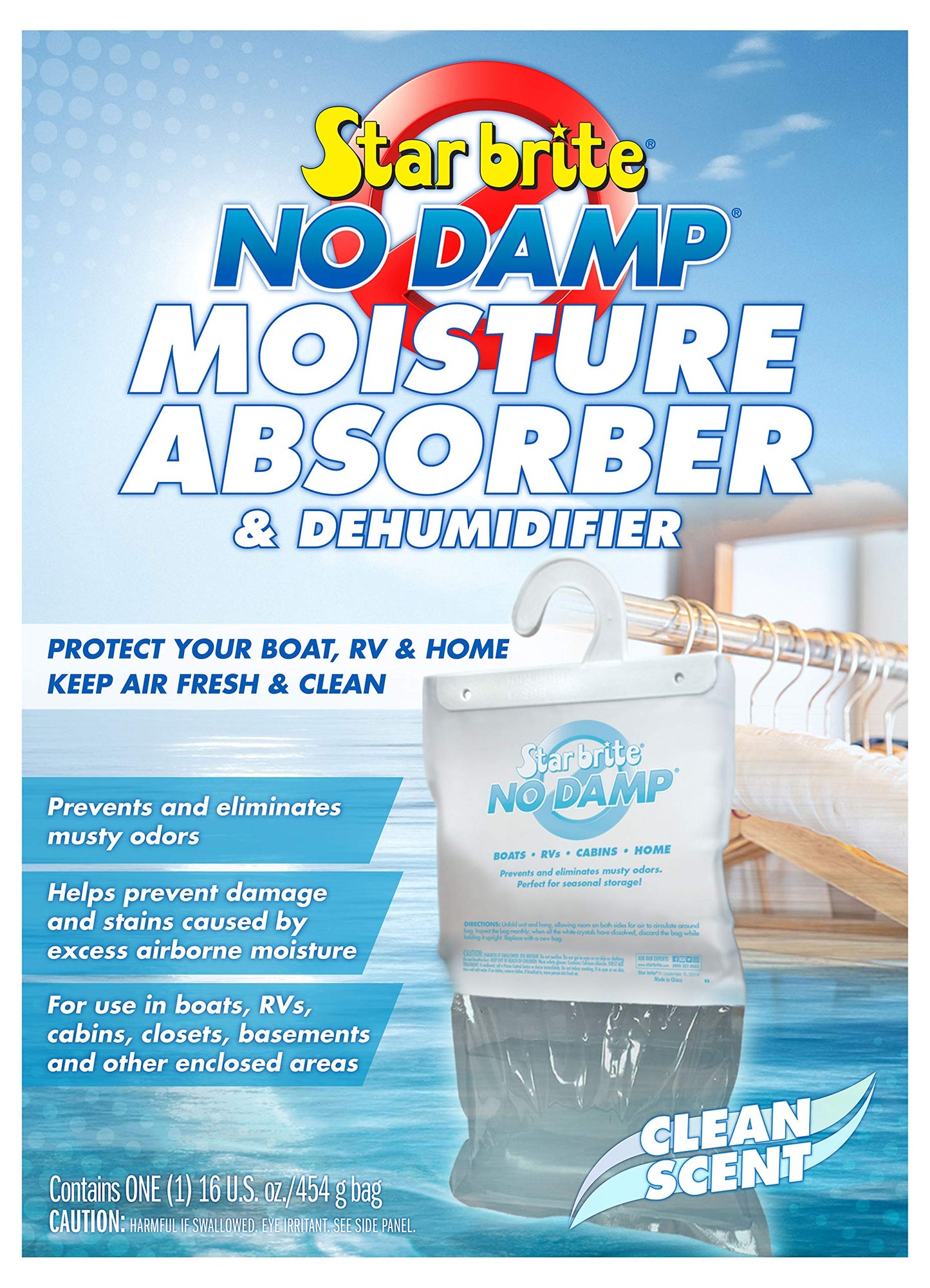 STAR BRITE No Damp Moisture Absorber & Dehumidifier - Simple, Portable, Humidity Control for Boats, RVs, Seasonal Homes & More - Prevent Musty Odor & Moisture Damage - 12 OZ (085412)