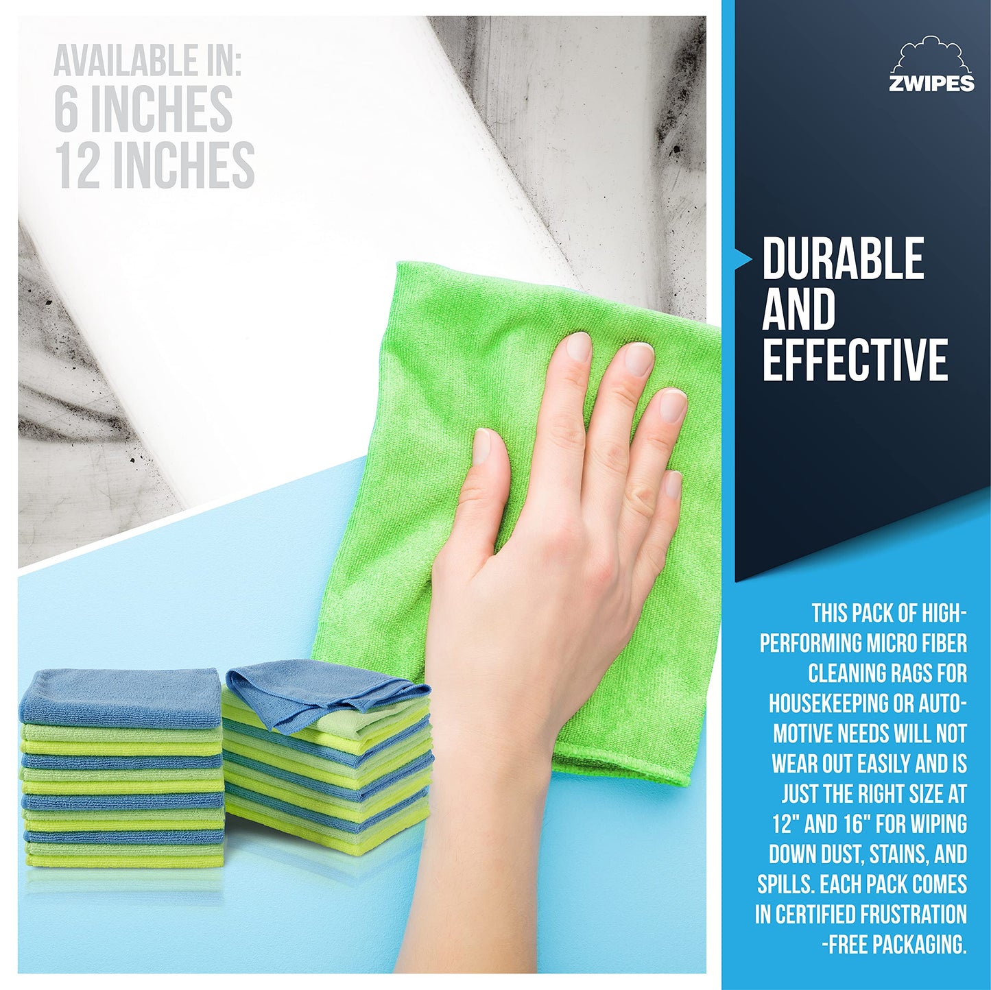 Zwipes 735 Microfiber Towel Cleaning Cloths, 12 Pack